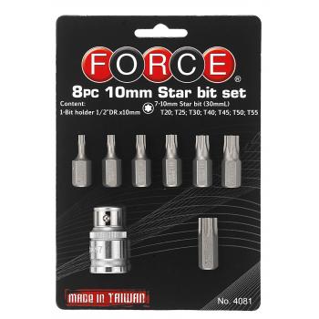 1/2" Набор бит Torx 10 мм 8 пр. на блистере (Т20-Т55) (FORCE 4081)